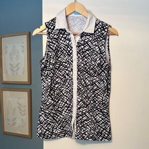 J.McLaughlin Black and White Sleeveless Button Top